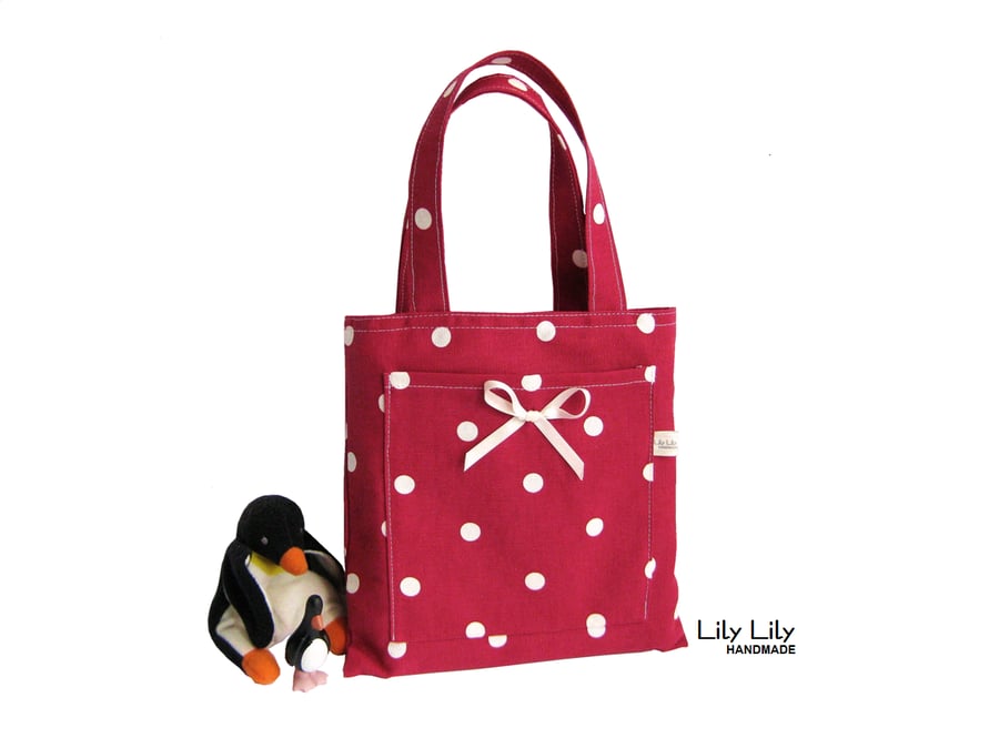Child's Mini Toy or Book Bag - Red Polka Dot - Free delivery