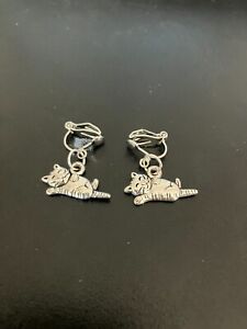 clip on earrings with cat  tibetan silver charm