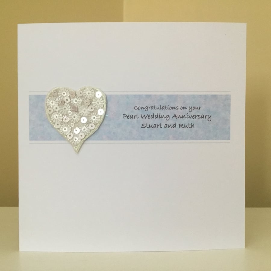 Personalised Pearl wedding anniversary card