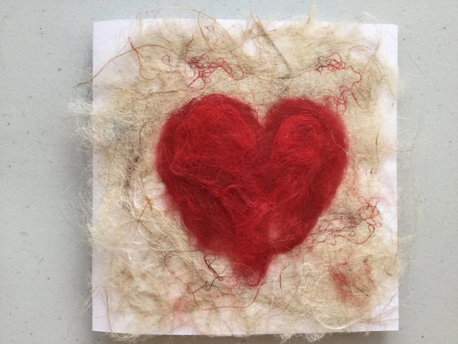 Felted Red Heart Blank Greeting card