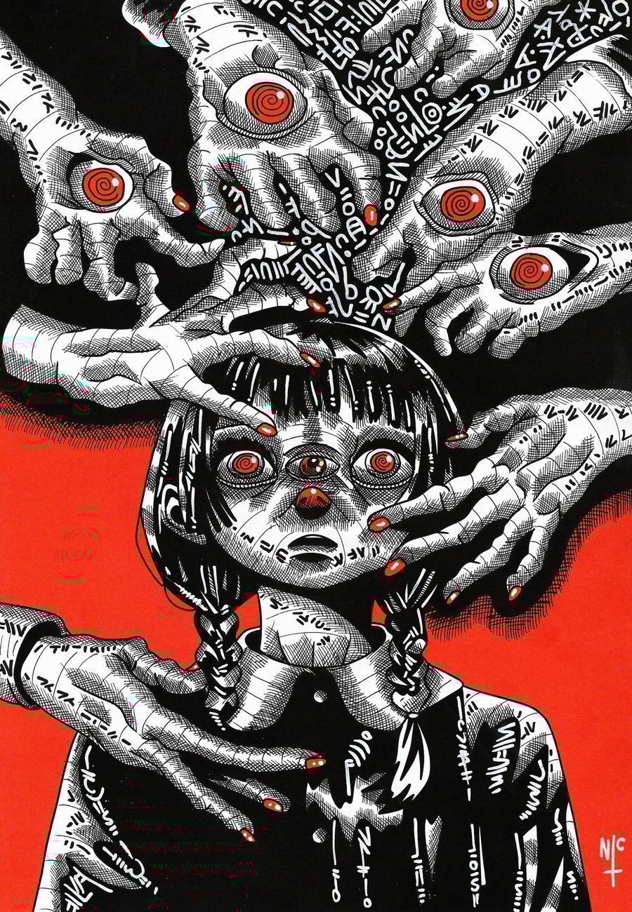 DARK MANGA DREAM ORIGINAL INK HORROR ART 8 X 12 INCH