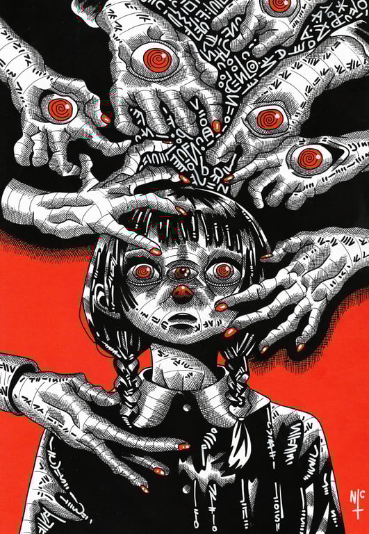 DARK MANGA DREAM ORIGINAL INK HORROR ART 8 X 12 INCH