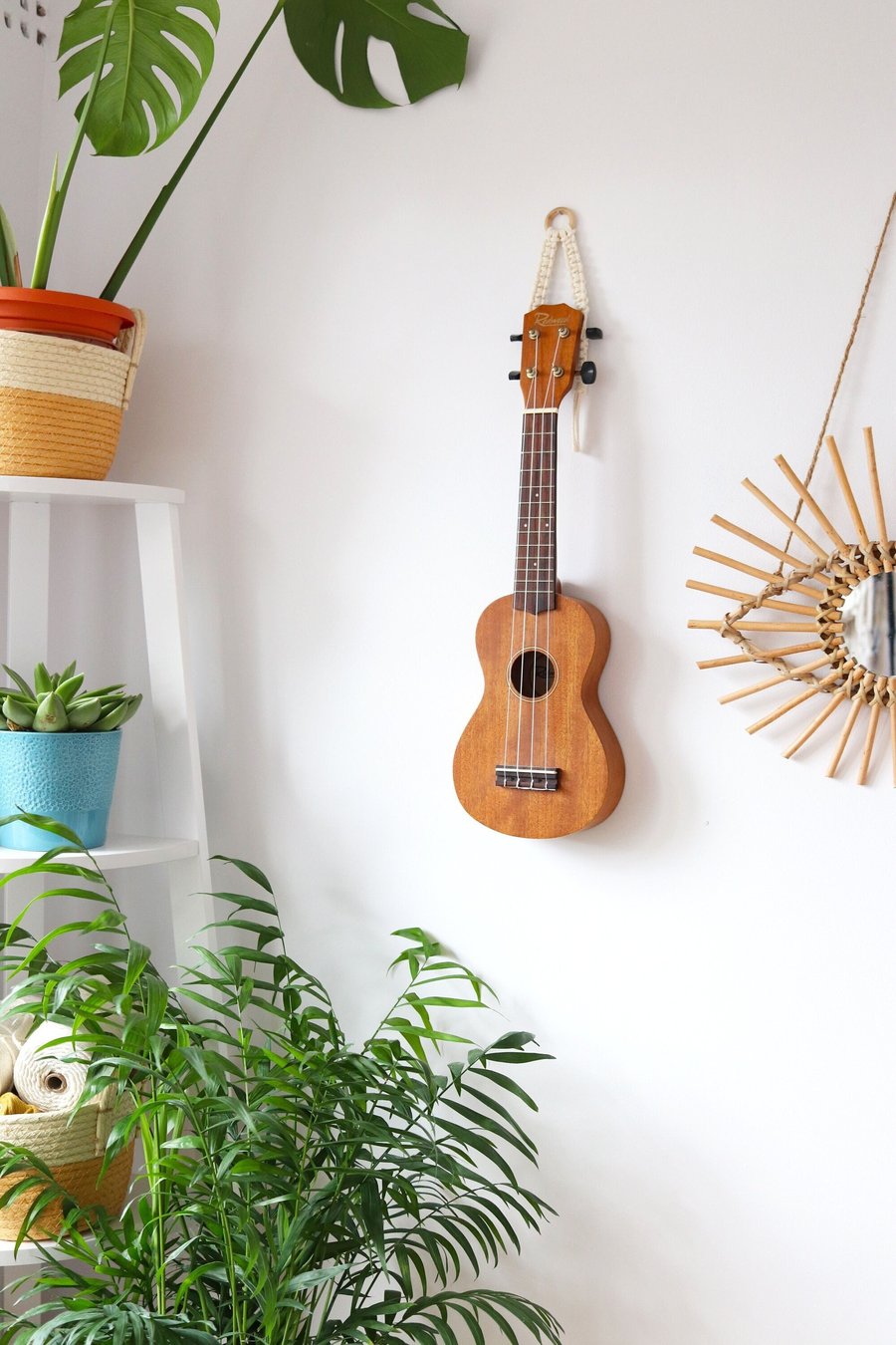 Ukulele Wall Mount Hanger, Ukulele Mount Bamboo Stand, Guitar Wall Mount, Boho I