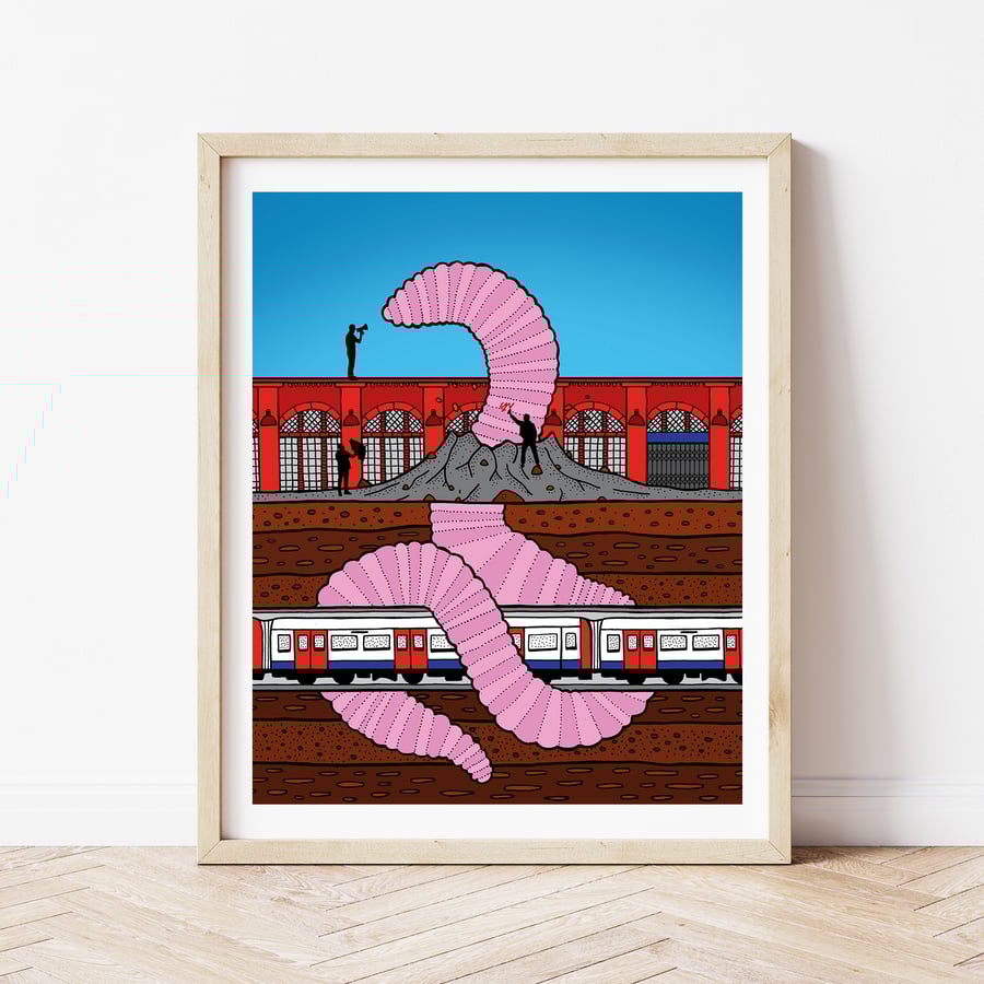 Please mind the worm (a London Underground dystopia) - Giclee Print (Unframed)