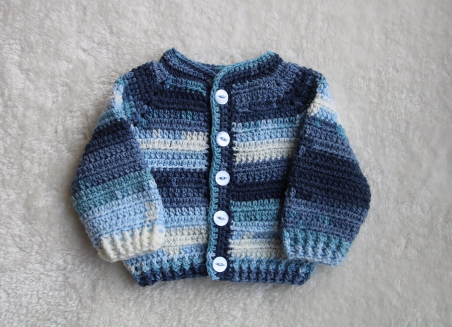 Blue Baby Cardigan - Baby Boy 0-3 Months - Handmade Gift for New Baby 