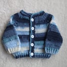Blue Baby Cardigan - Baby Boy 0-3 Months - Handmade Gift for New Baby 
