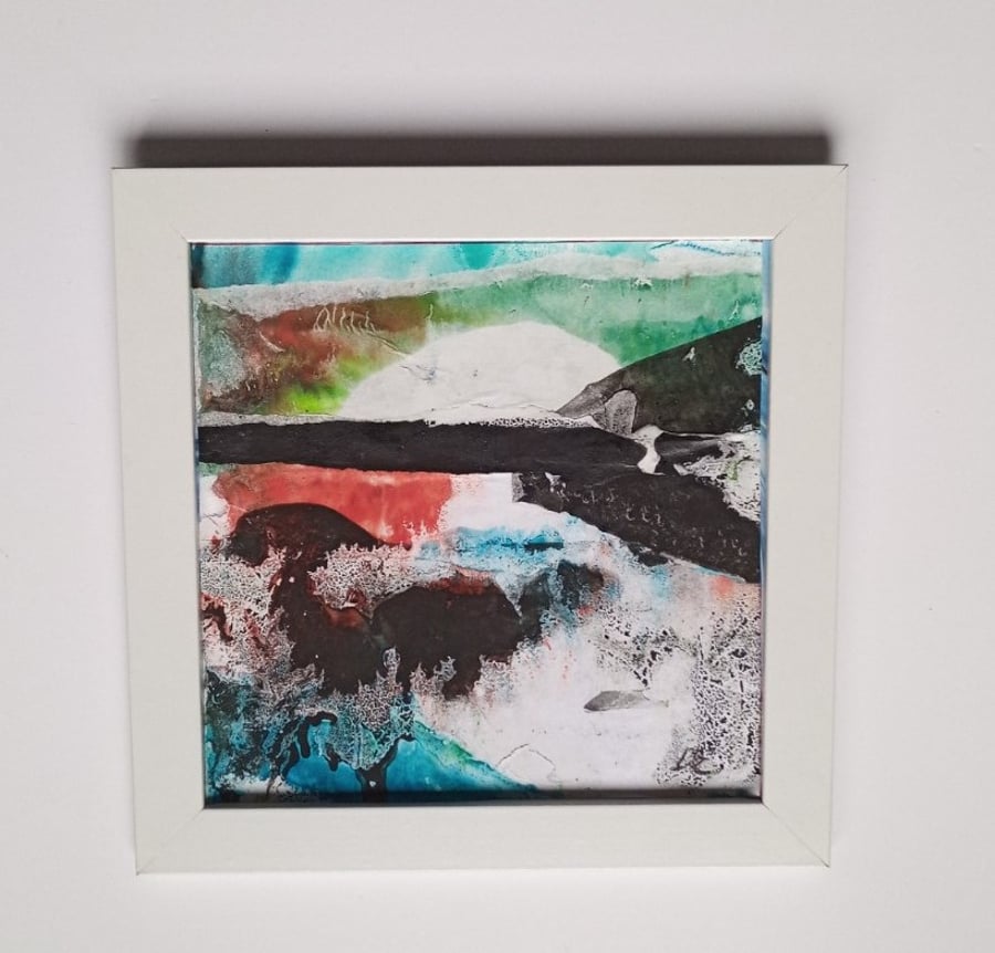 small picture abstract original painting paper on the board framed gift