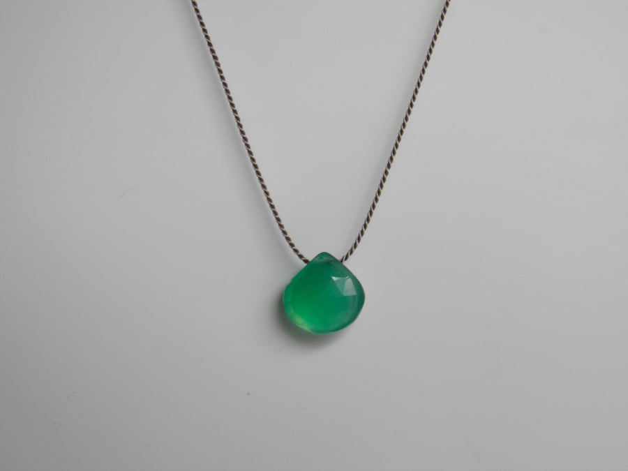 Gemstone Silk Necklace Emerald Green Onyx