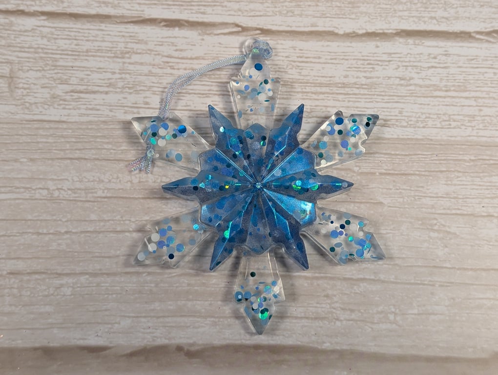 Handmade Resin Snowflake Ornament - Blue Raspberry 