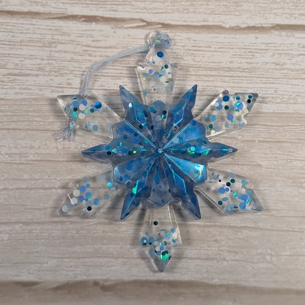 Handmade Resin Snowflake Ornament - Blue Raspberry 