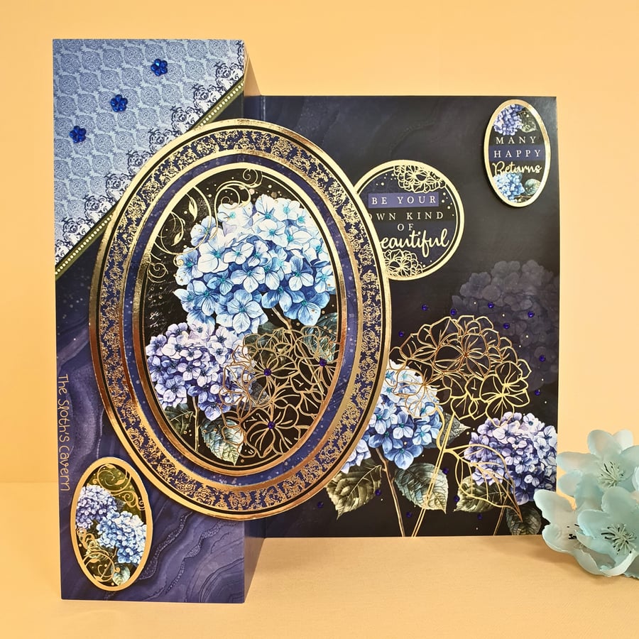 Blue Hydrangea Foldback Birthday Card For Her With Motivational Quote 
