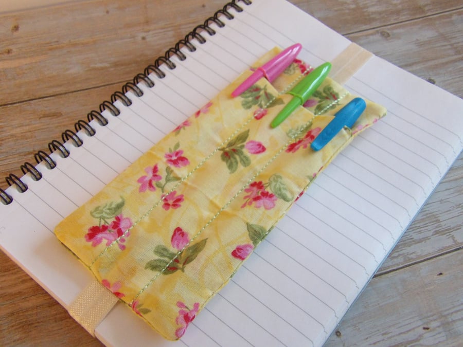 Yellow floral bookmark penholder elasticated A5 size Pretty 