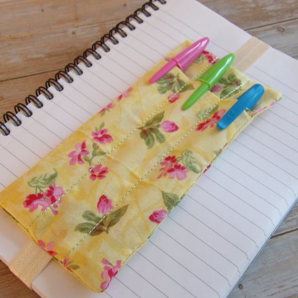 Yellow floral bookmark penholder elasticated A5 size Pretty 