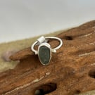Sterling silver handmade ring set with green sea glass 