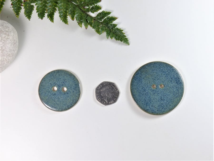 4.5cm  Big Handmade Ceramic Button - Bluey Green 