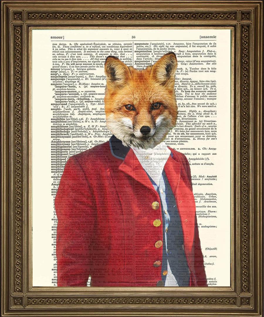 Fox Hunter Print: Dictionary Art, Red Hunting Jacket