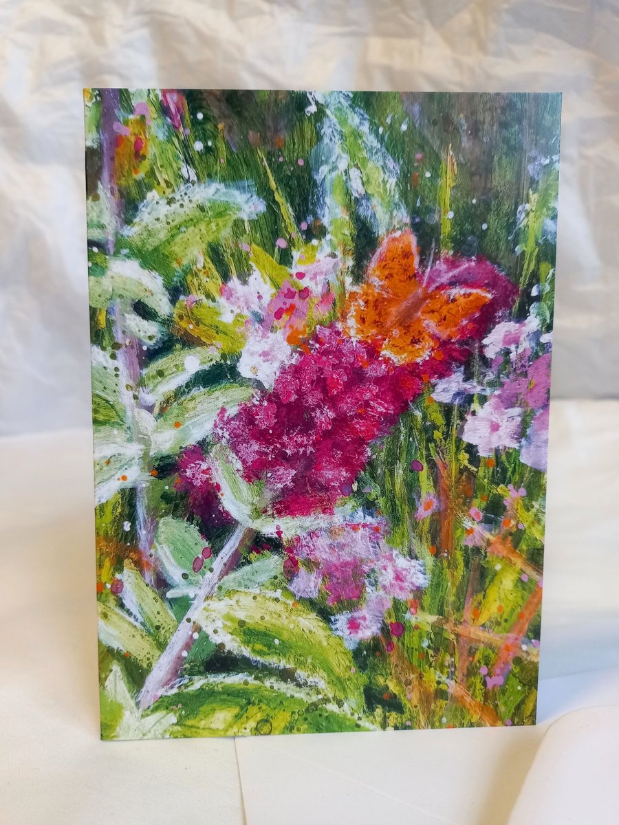 Butterfly bush - painted art greeting card