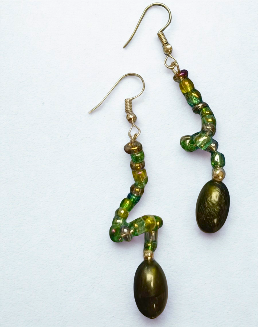Twisting Green Beaded Earrings