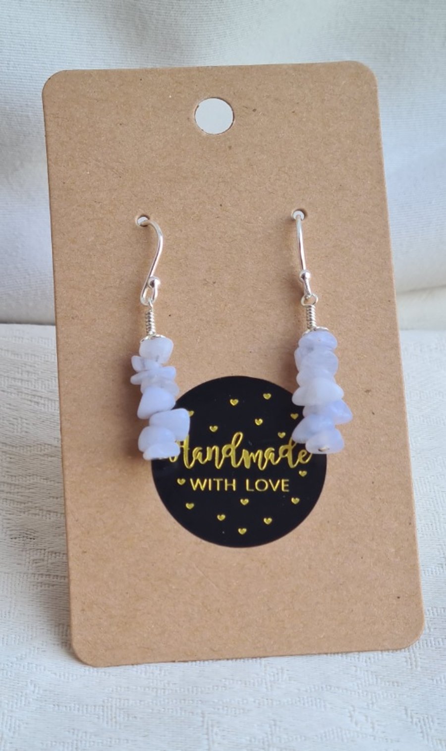 Gorgeous Blue Lace Agate Chip Bead Earrings - Sterling Silver - 3.5cm length