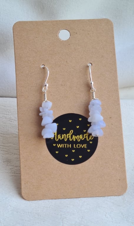 Gorgeous Blue Lace Agate Chip Bead Earrings - Sterling Silver - 3.5cm length