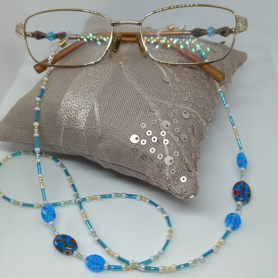 Beaded Glasses Chain Turquoise Folksy