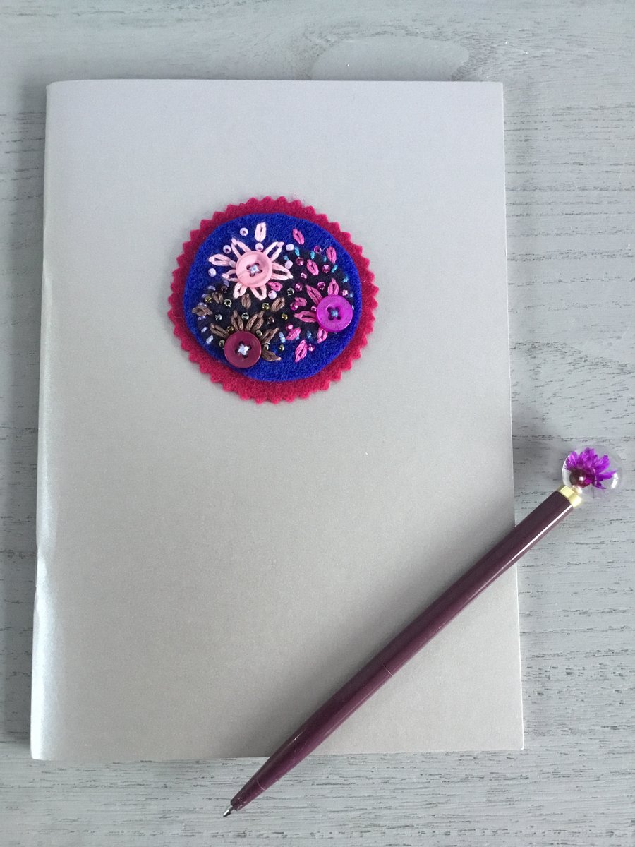 Embroidered Flower Notebook or Sketchbook 