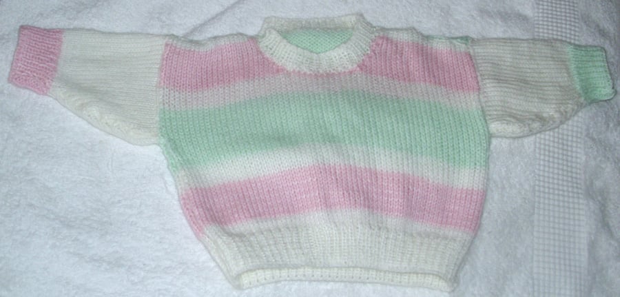 Hand knitted pastel striped jumper for 6 month baby