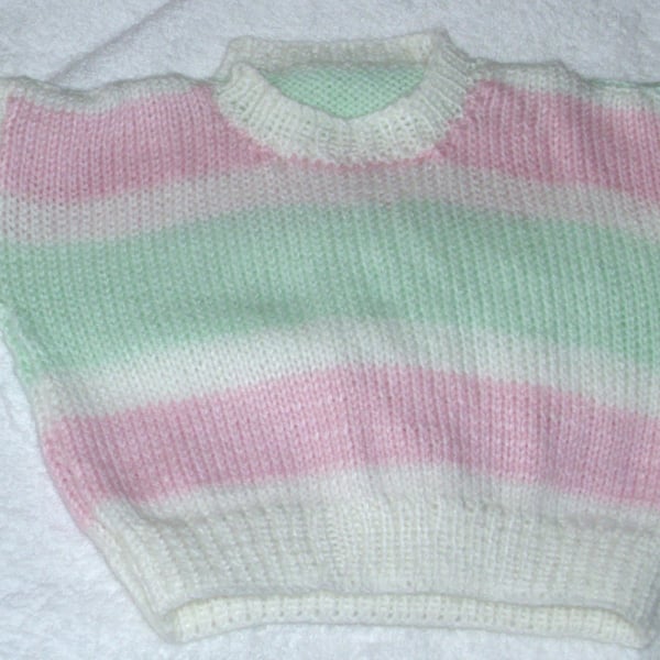 Hand knitted pastel striped jumper for 6 month baby