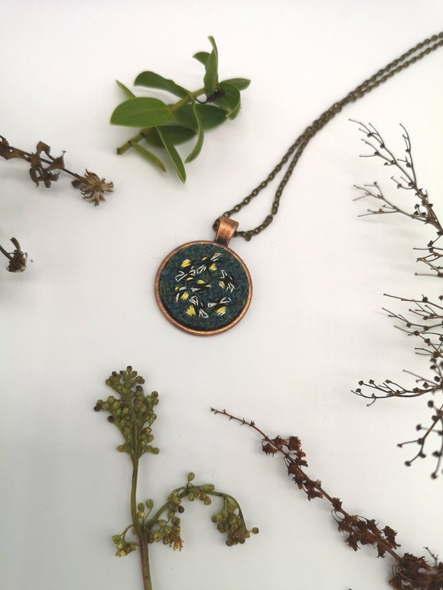 Hand Embroidered Bee Pendant Necklace