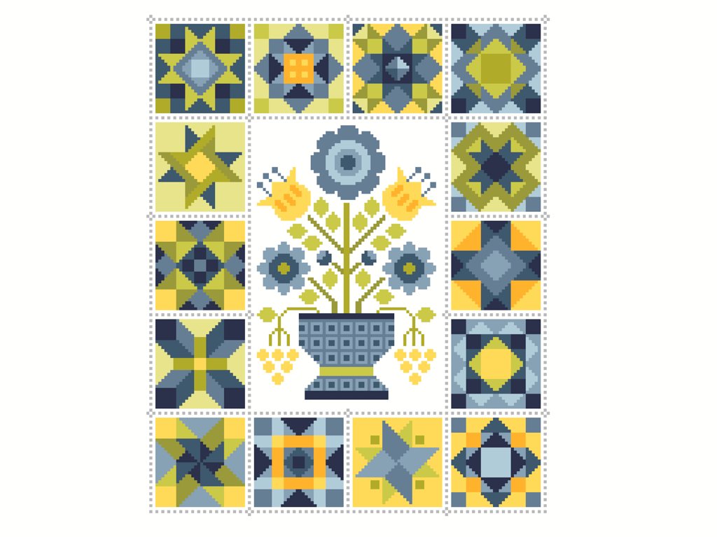 117 - Cross Stitch Chart Patchwork Quilt Block Pattern Squares Quilt Flower Vase