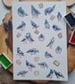 Original hand painted watercolour funny Pigeons and Breads art