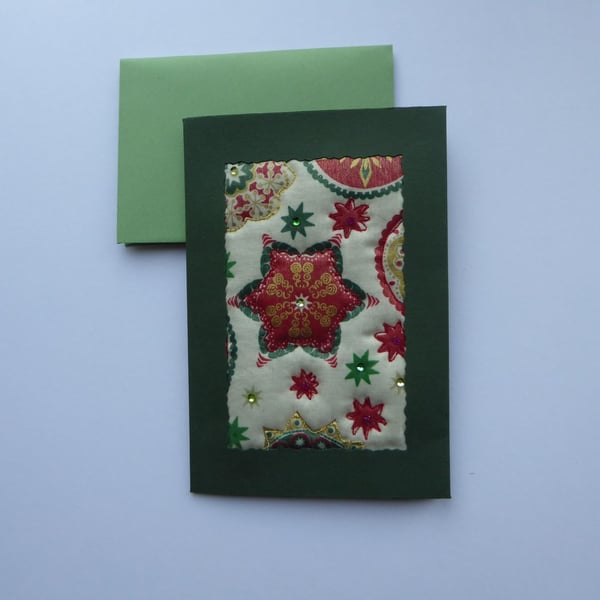Individually Hand Crafted Textile Christmas Blank Card