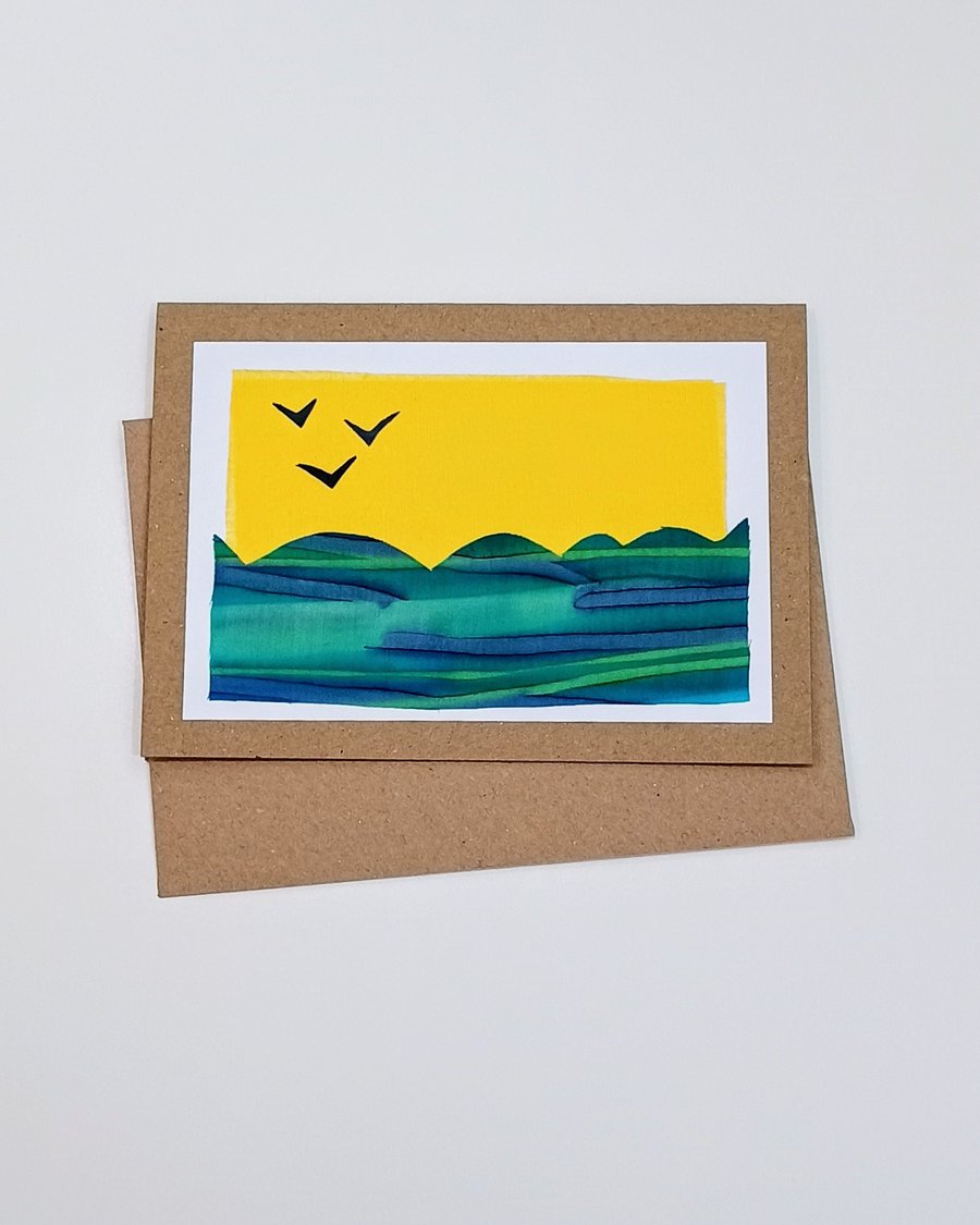 Blank Seaside Coastal Greetings Card - Fabric Card - Birthday Card