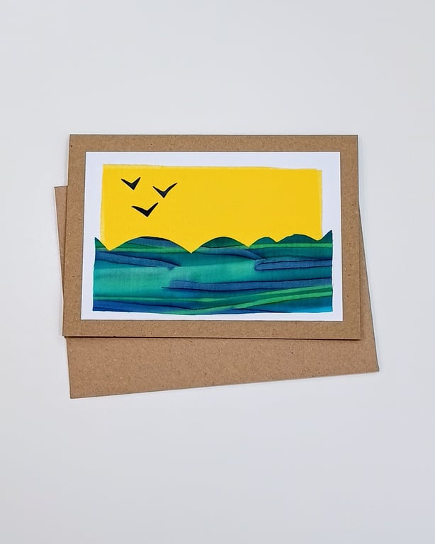 Blank Seaside Coastal Greetings Card - Fabric Card - Birthday Card