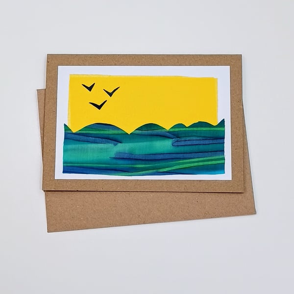 Blank Seaside Coastal Greetings Card - Fabric Card - Birthday Card