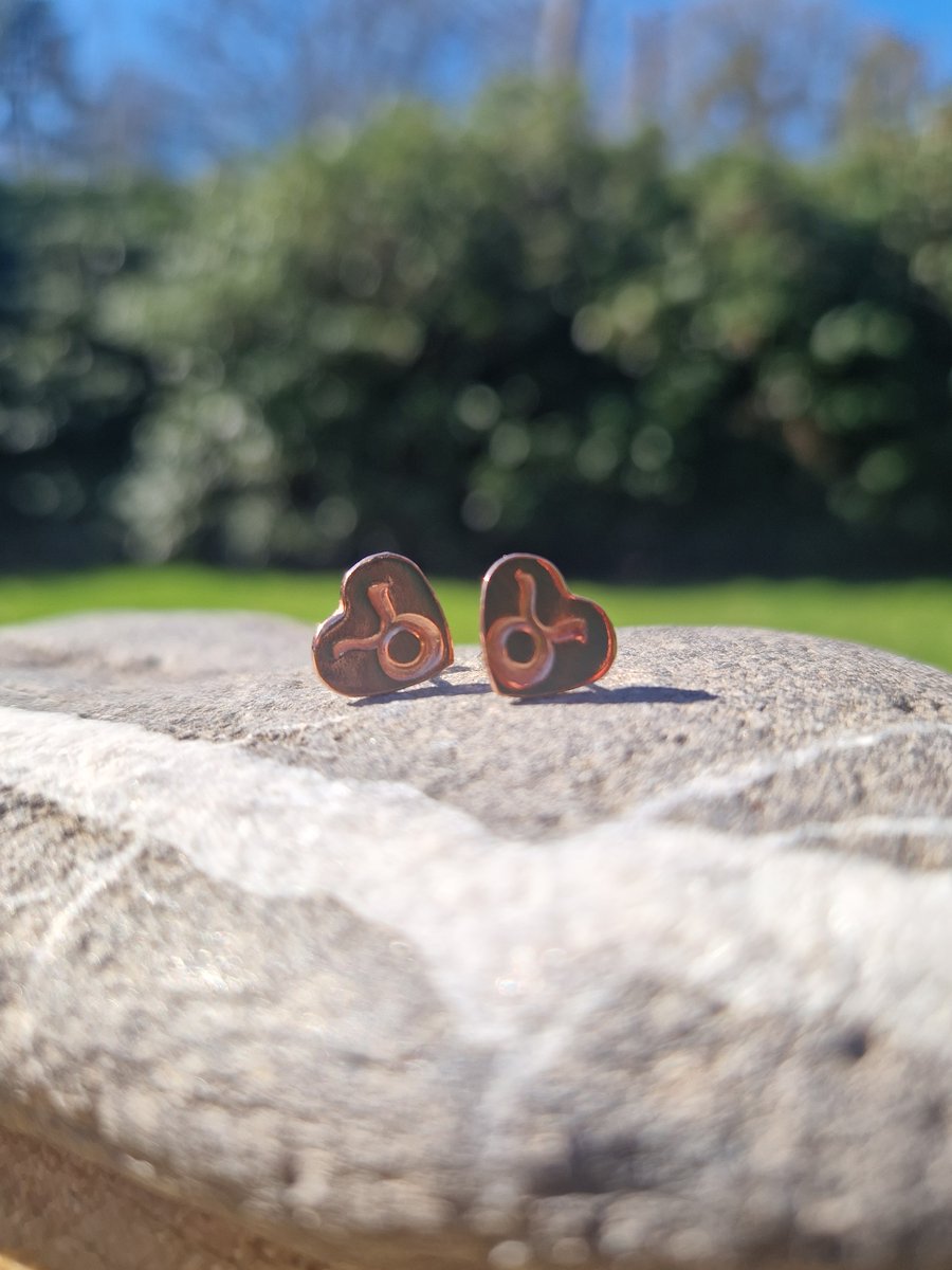 Taurus Copper and Sterling Silver Heart Earrings