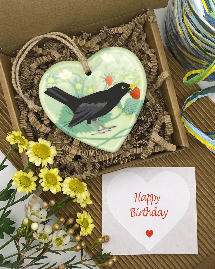 Blackbird 'Strawberry Thief' Hanging Decoration & Keepsake Gift