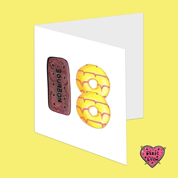18th Birthday Card, Cute British Biscuit Pun Design with Bourbon and Party rings