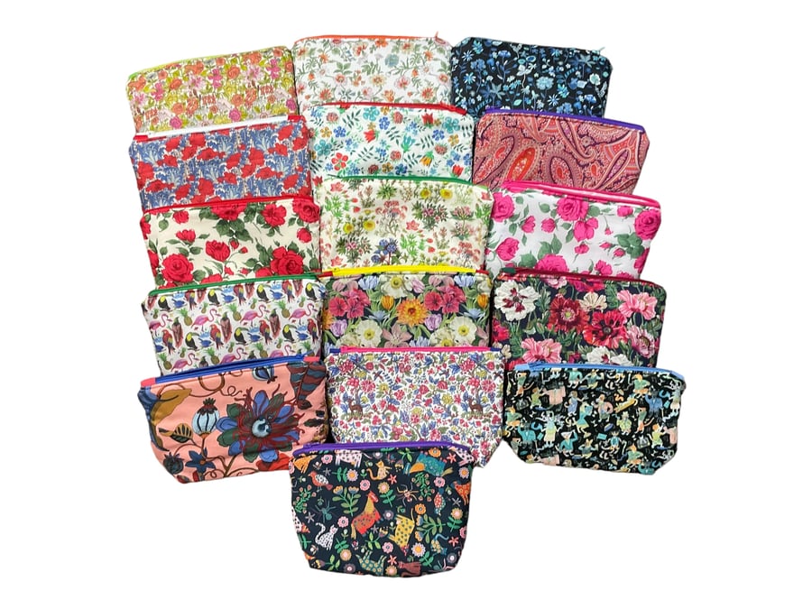 Liberty fabric cosmetics pouch ,small floral washbag, waterproof zip travel bag