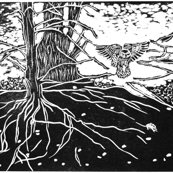 Nightfall - Woodcut Print - Original Art for Wildlife lovers