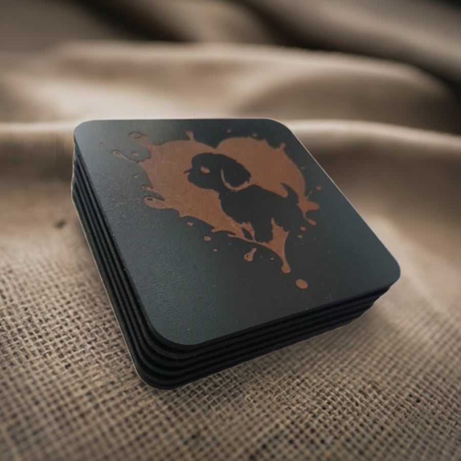 Set of 6 Dog theme, wood, coaster collection 