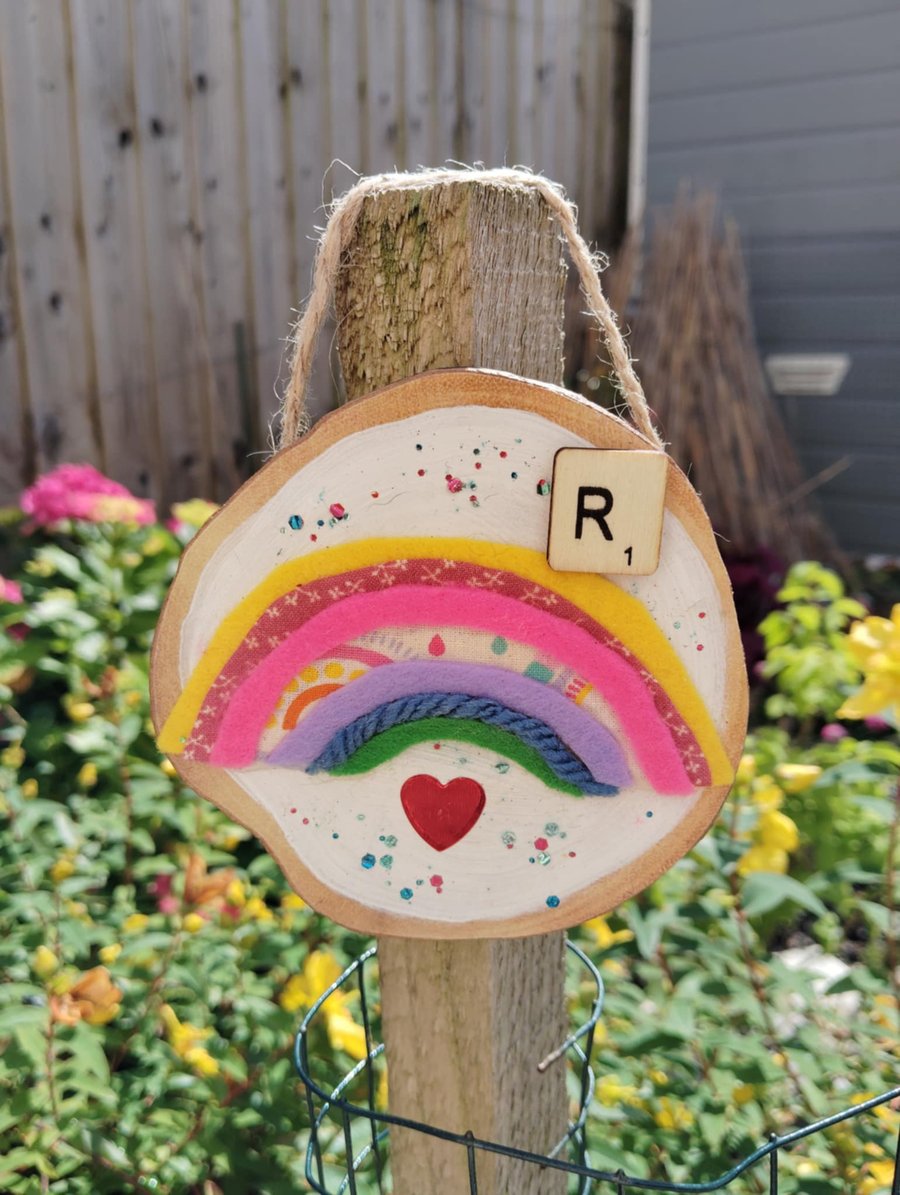 Wooden alphabet art -decorative wall plaque with first letter scrabble tile 
