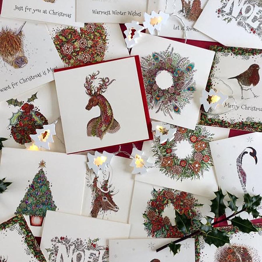 10 x Mixed pack of different Traditional Christmas card designs 
