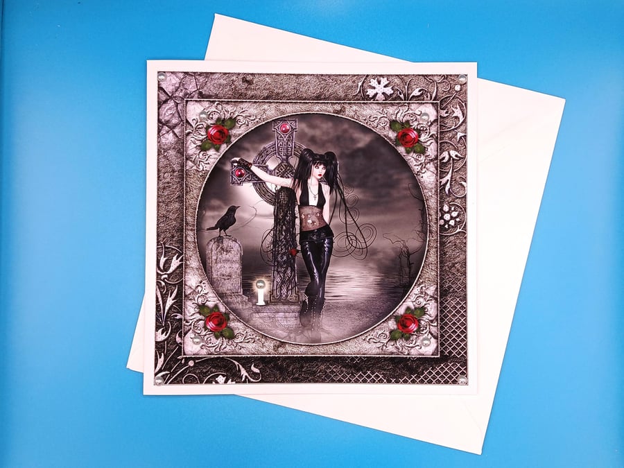 Gothic Birthday Card For Her, Large, Handmade