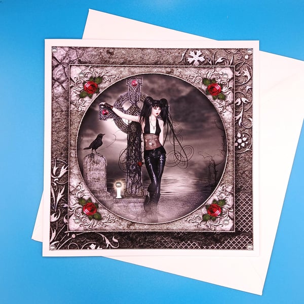 Gothic Birthday Card For Her, Large, Handmade