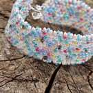 Pretty candy colours glittering adjustable cuff beaded bracelet