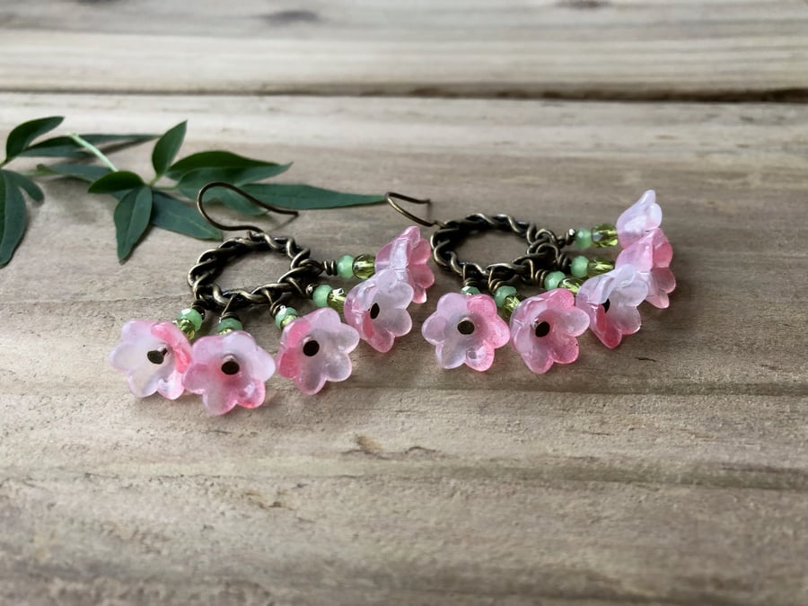 Pink flower earrings