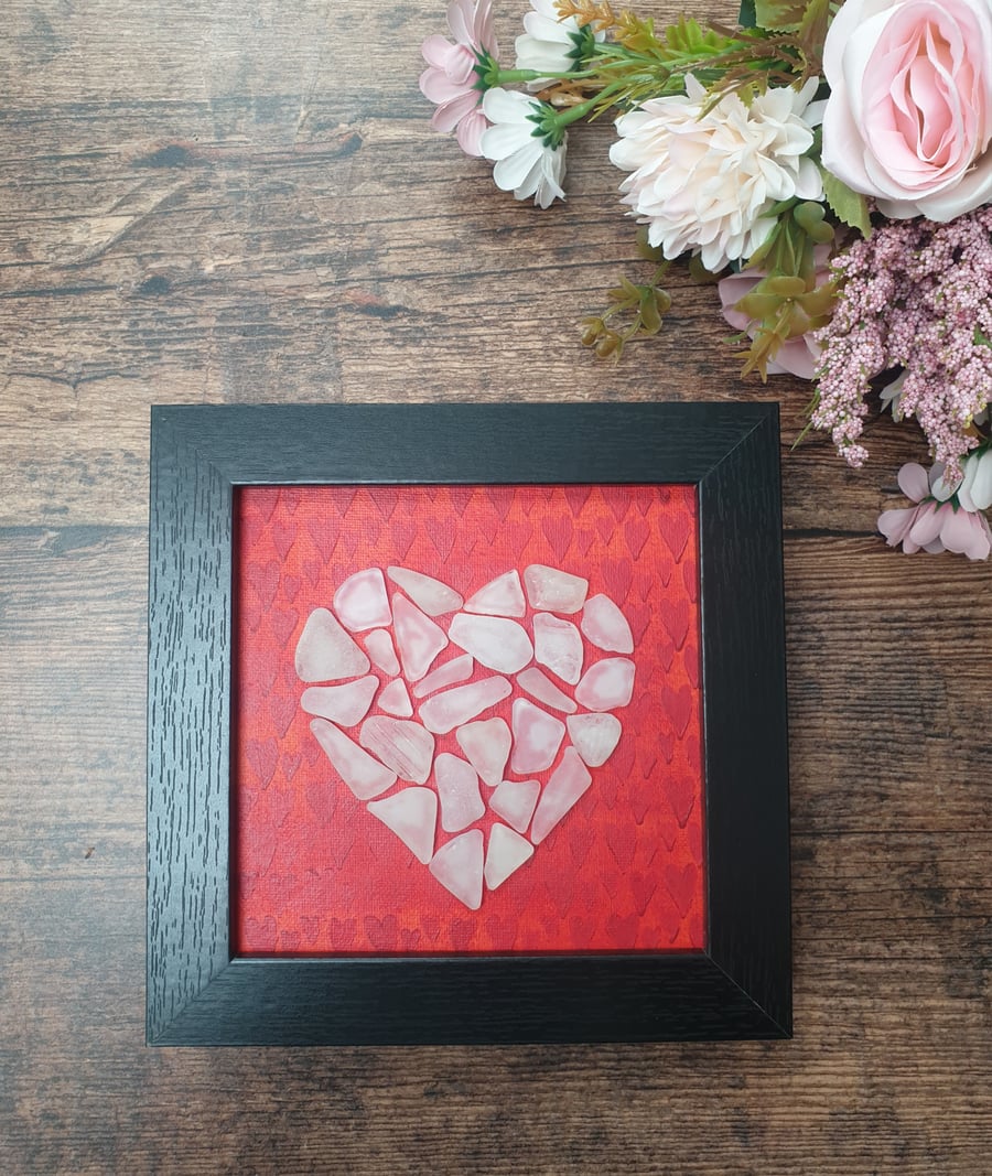 Framed Sea glass heart