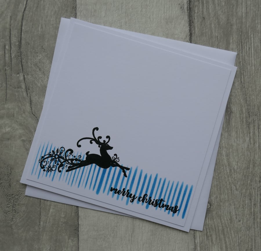 Turquoise Lines and Reindeer Silhouette - Merry Christmas - Christmas Card