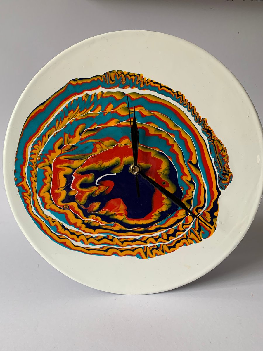 Original acrylic poured  wall clock